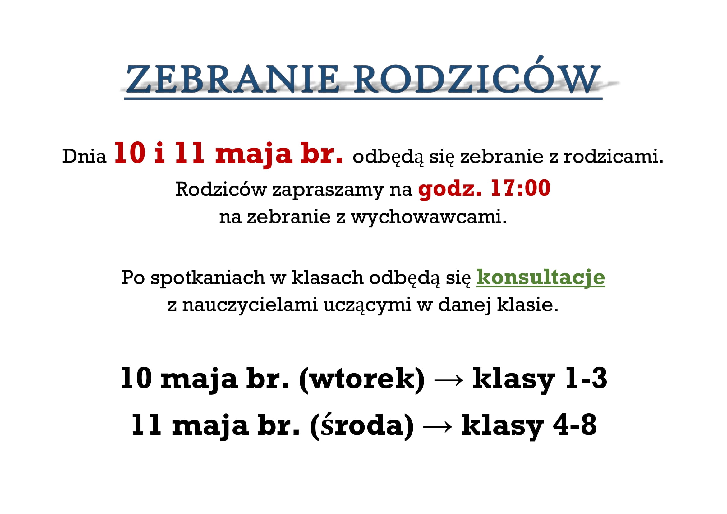 Zebranie Rodziców w maju - zdjęcie 1